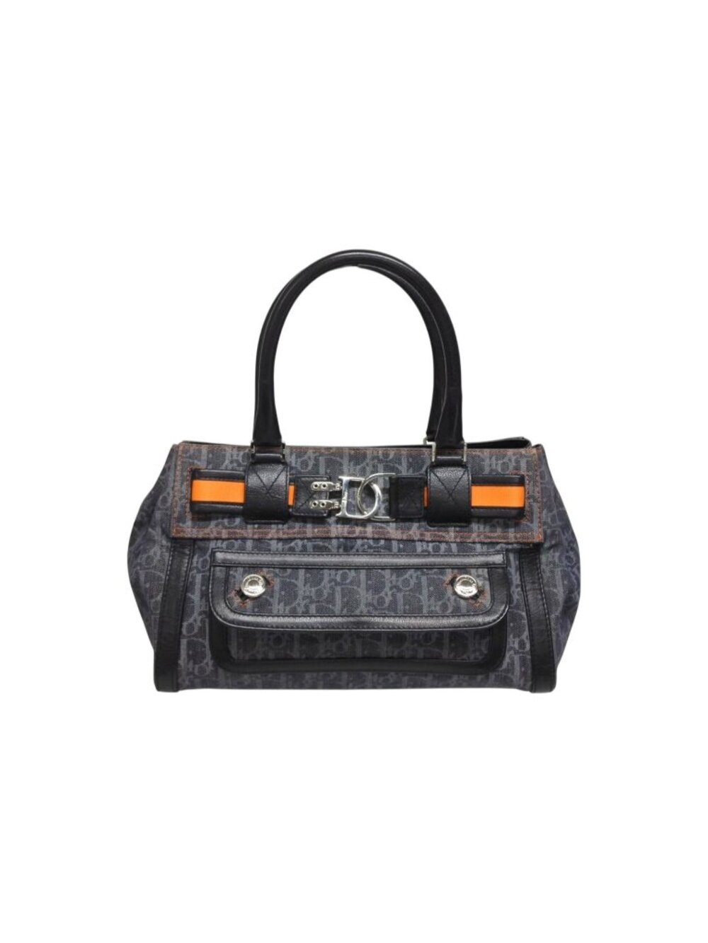 Dior Flight Line Trotter Handbag Denim Leather Navy Black Silver